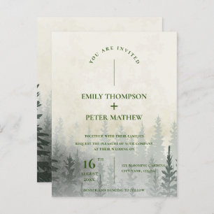 Carte Postale Mariage romantique Misty Forest Aquarelle Arbres