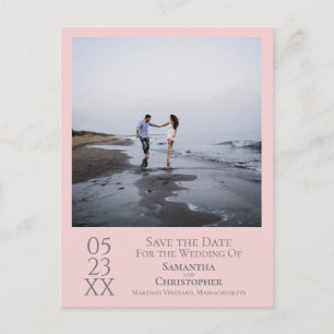 Carte Postale Mariage rose et gris simple Enregistrer la photo d
