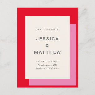 Carte Postale Mariage rose rose moderne Enregistrer la date