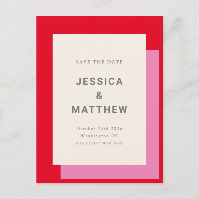 Carte Postale Mariage rose rose moderne Enregistrer la date (Devant)