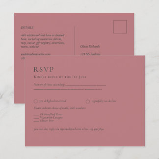 Carte Postale Mariage rose Rose poussiéreux
