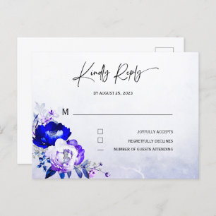 Carte Postale Mariage Royal bleu et violet RSVP