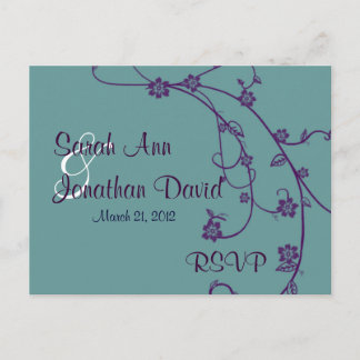 Carte postale Mariage RSVP Turquoise et violette