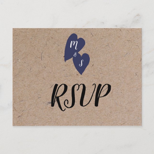 Carte Postale Mariage rustique | Kraft Style Monogram Heart RSVP (Devant)