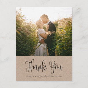 Carte Postale Mariage rustique moderne. Merci calligraphie Kraft