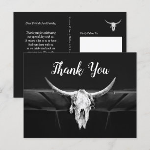 Carte Postale Mariage Rustique Western Noir et Blanc Taureau