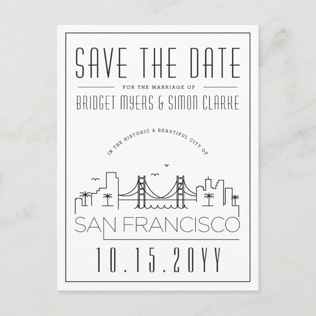 Carte Postale Mariage San Fran | Skyline stylisée Enregistrer la (Devant)