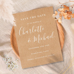 Carte Postale Mariage signature rustique Kraft Enregistrer la ca