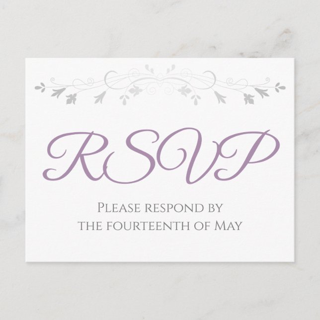 Carte Postale Mariage simple d'élégance argent et violet RSVP (Devant)
