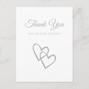 Carte Postale Mariage simple double coeur gris Merci