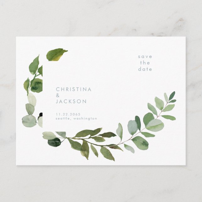 Carte Postale Mariage simple Eucalyptus Enregistrer la date (Devant)