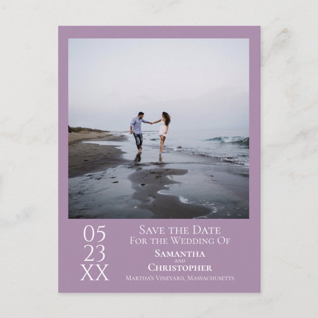 Carte Postale Mariage simple Lavender Enregistrer la photo de la (Devant)