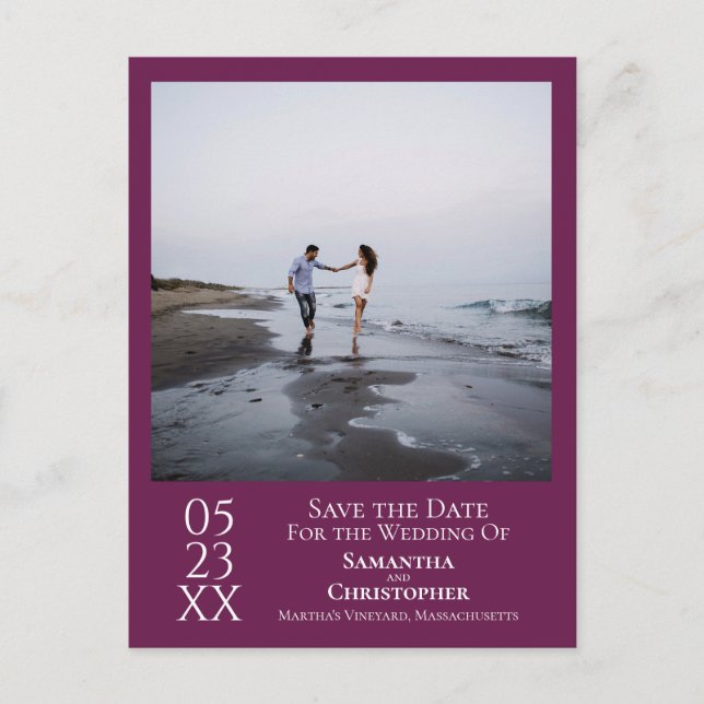 Carte Postale Mariage simple Magenta violet Enregistrer la photo (Devant)