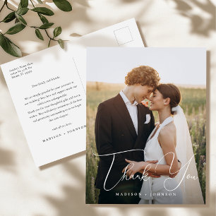 Carte postale Mariage simple moderne Merci photo