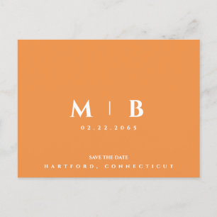Carte Postale Mariage simple orange monogramme Enregistrer la da