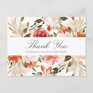Carte Postale Mariage subtil à fleurs rouges et blanches