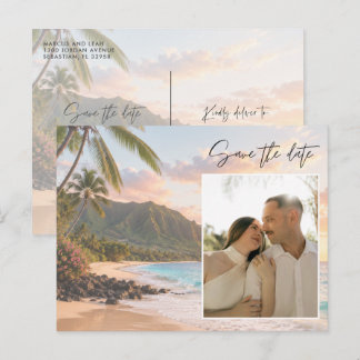 Carte Postale Mariage sur la plage à Hawaii Photo Save the Date