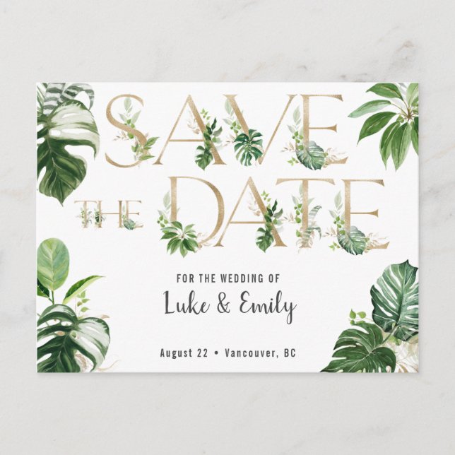 Carte Postale Mariage tropical Enregistrer la date (Devant)