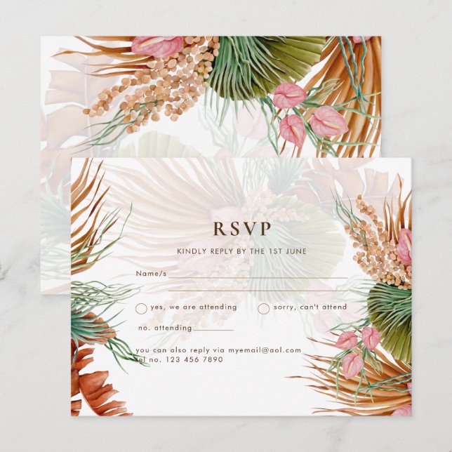 Carte postale Mariage Tropical Floral Pampas BOHO (Devant / Derrière)