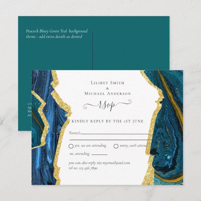 Carte Postale Mariage turquoise Gold AGATE (Devant / Derrière)