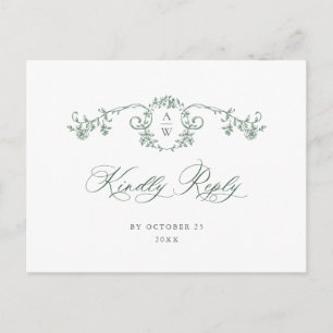 Carte Postale Mariage vert floral orné victorien RSVP