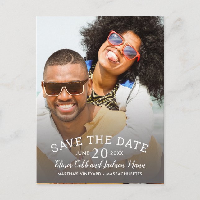 Carte Postale Mariage vertical de photo Enregistrer la date Cart (Devant)
