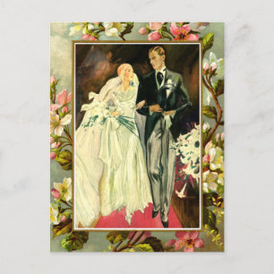 Carte Postale Mariage vintage à fleurs couple modèle