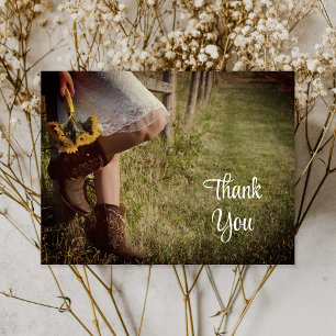 Carte Postale Mariage Western Cowgirl et Tournesols Remerciement