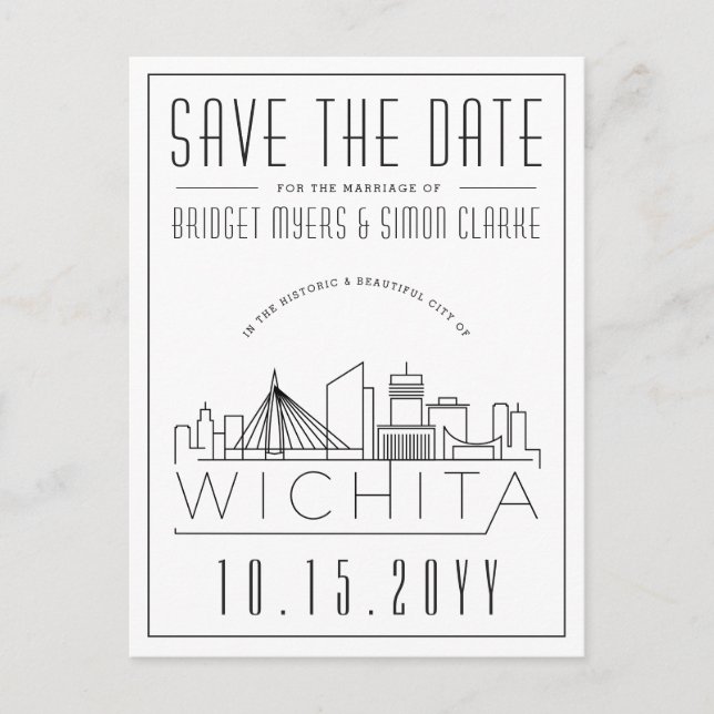 Carte Postale Mariage Wichita | Skyline stylisée Enregistrer la  (Devant)