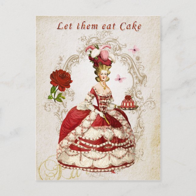 Carte Postale Marie Antoinette, rouge, roses, Qu'ils mangent du  (Devant)