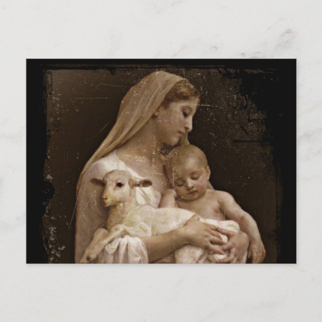 Carte Postale Marie Bébé Jésus et Agneau (Devant)
