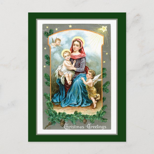 Carte Postale Marie Bébé Jésus et Ange (Devant)