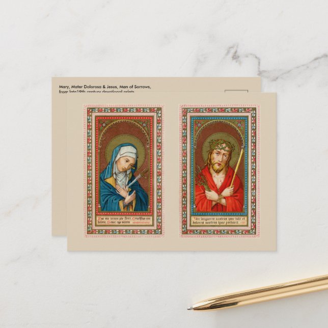 Carte Postale Marie, Mater Dolorosa & Jésus, Ecce Homo (Devant/Arrière en situation)