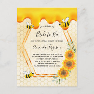 Carte Postale Mariée à l'abeille or en or miel doux dégoulinant
