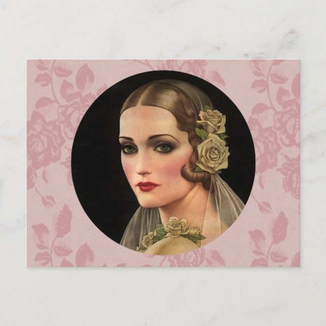 Carte Postale Mariée vintage avec Rose (Devant)