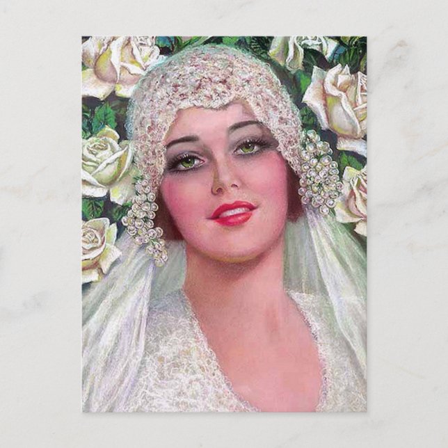 Carte Postale Mariée vintage avec Rose (Devant)