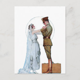 Carte Postale Mariée vintage de l'armée de terre de la Première 