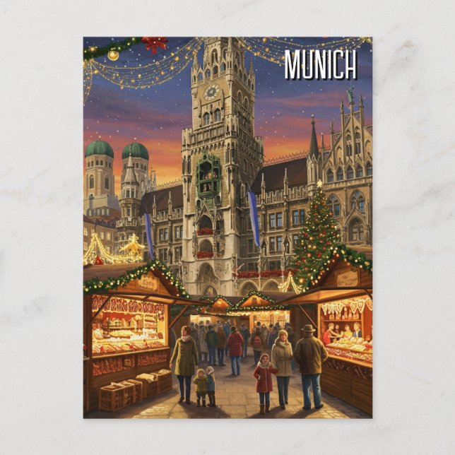 Carte Postale Marienplatz Allemagne Marché de Noël (Devant)