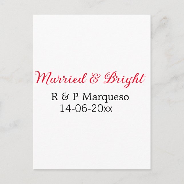 Carte Postale Mariés & lumineux ajouter le nom du couple mariage (Devant)