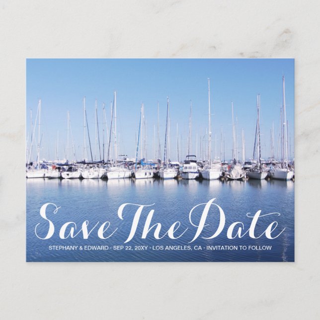 Carte Postale Marina Bateaux Bleu Nautique Enregistrer La Date C (Devant)