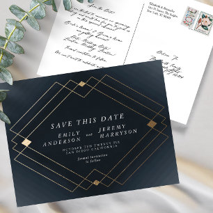 Carte Postale Marine Bleu & Blanc Gold Déco Lignes Enregistrer L