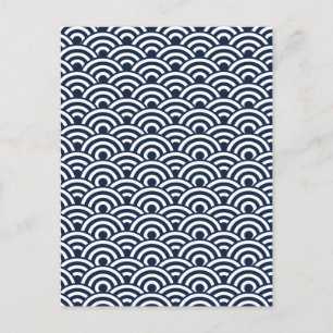 Carte Postale Marine Bleu Blanc Japonais Vague Motif