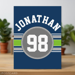 Carte Postale Marine bleu Green Sports Jersey Grandes Nom Numéro