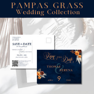 Carte Postale Marine Bleu Pampas Mariage Grass Enregistrer La Da