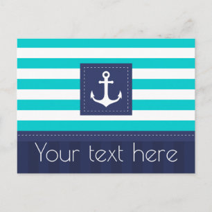 Carte Postale Marine bleu turquoise Ancre rayée sur mesure
