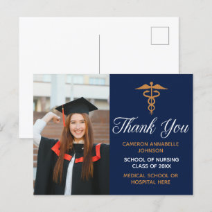 Carte Postale Marine Blue Gold Graduation Photo Merci Médicale