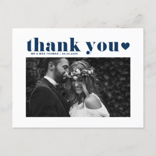Carte Postale Marine Blue Retro Bold Typographie Mariage Merci