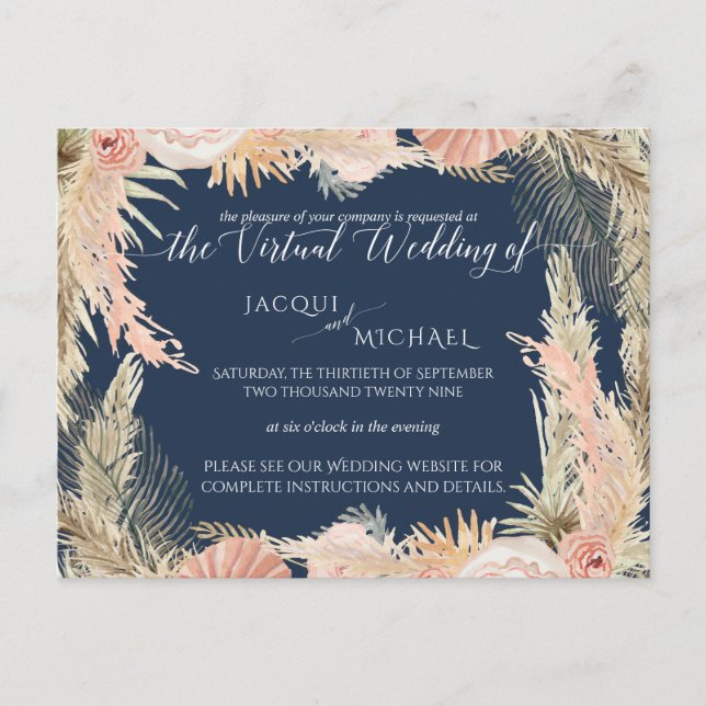 Carte Postale Marine Blush Bohemian Pampas Floral Mariage virtue (Devant)