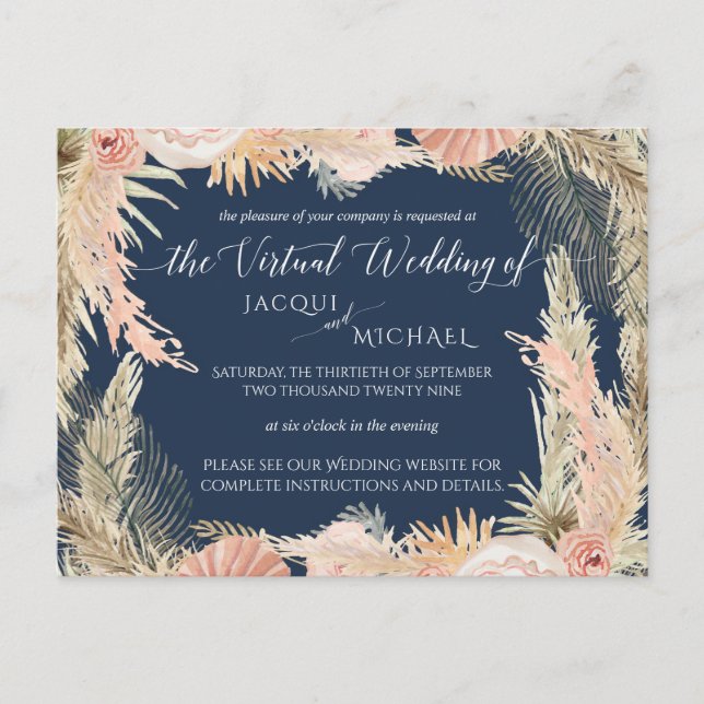 Carte Postale Marine Blush Bohemian Pampas Floral Mariage virtue (Devant)