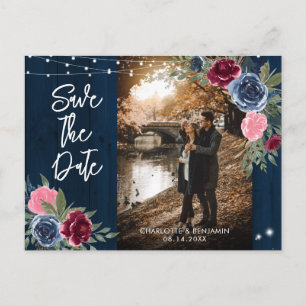 Carte Postale Marine Burgundy Blush Mariage Photo Enregistrer La